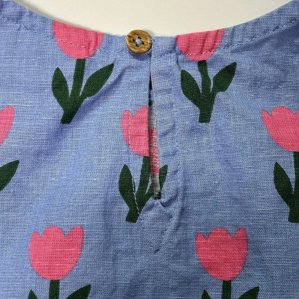 Hanna‎ Andersson Girls Floral Top Size 6-7 (120) Cotton Linen Spring Tulips